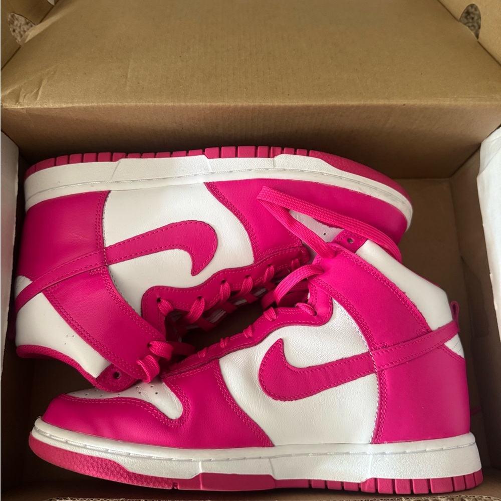Nike Pink and White High-Top Dunks